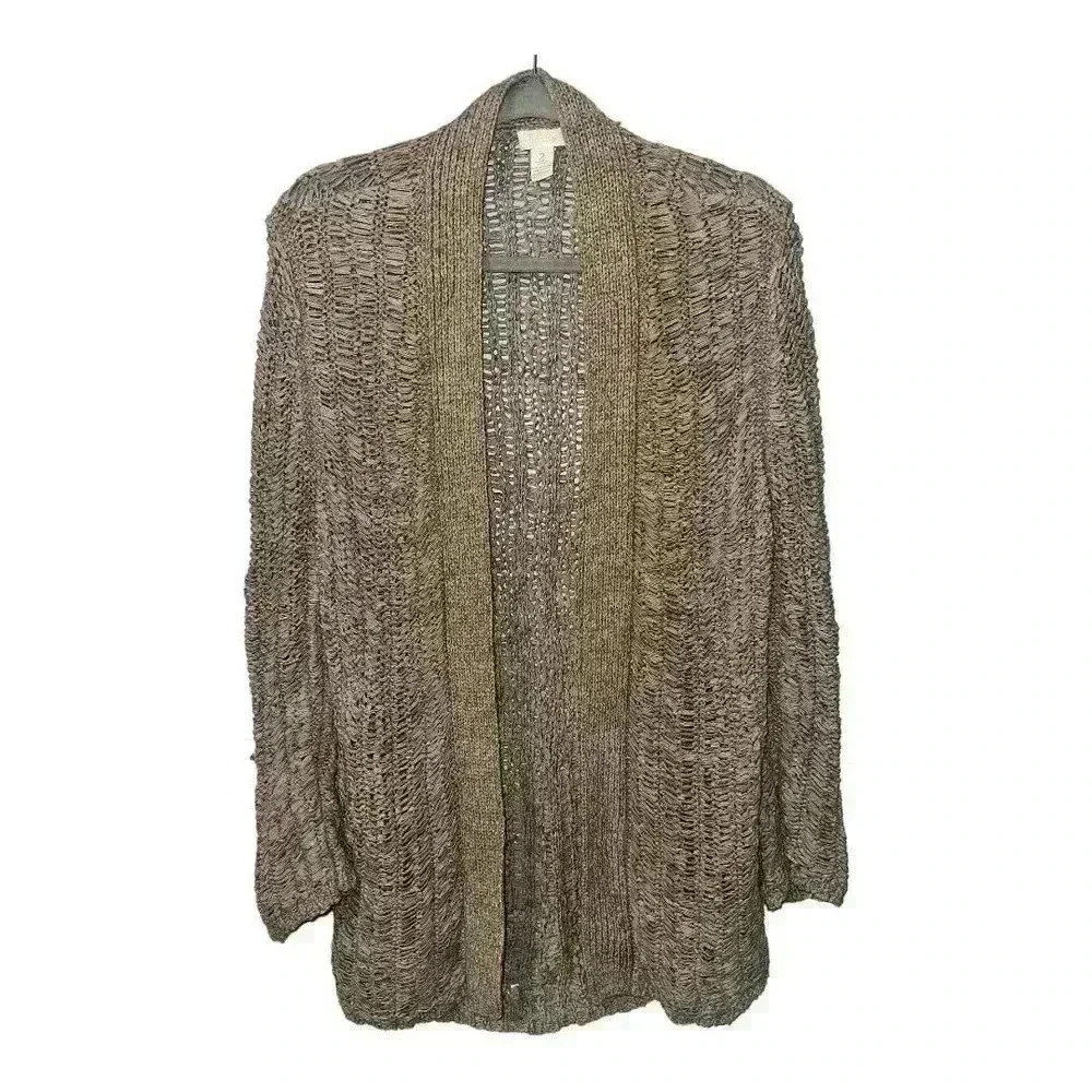 Chicos Tan Open Front Knit Cardigan, Size 2